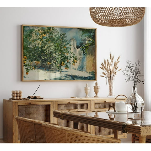 Vintage Summer Garden Original Orange Tree Artwork Antique Mediterranean Wall Art Spring Garden Poster Home Decor, 24x36 UNFRAMED