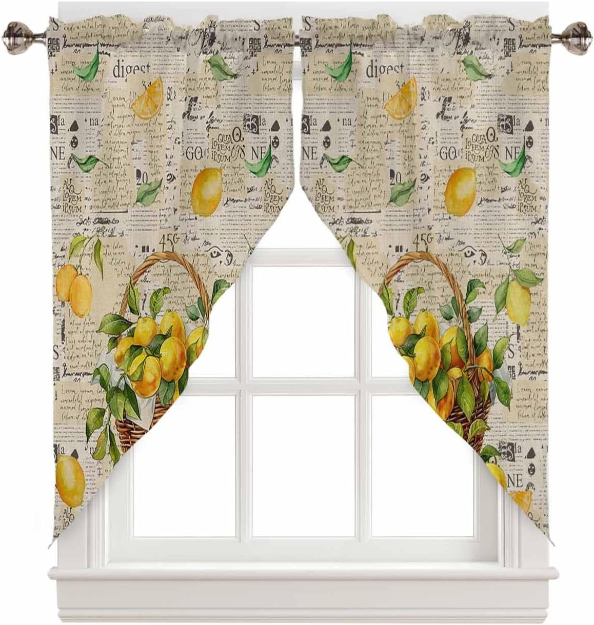 Vintage Summer Lemon Theme Swag Valances For Windows Rod Pocket Kitchen
