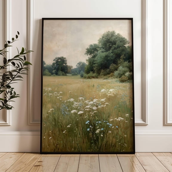 Vintage Summer Meadow FieldBloom Garden Wall Art Spring Landscape Print Wildflower Field Landscape Farmhouse Kitchen Poster Wall Art for Decor Present
