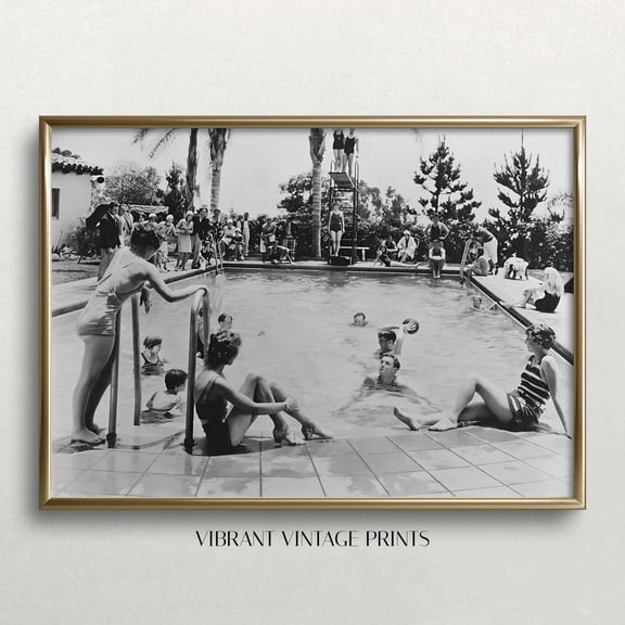 Vintage Summer Pool Art: Black And White Photo UNFRAMED PAPER POSTER, Home Decor
