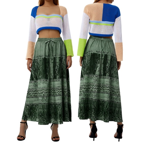 Vintage Summer Skirts Women High Waist A-Line Ankle-Length Cotton Linen Skirt Female Beach Maxi Long Skirts Retro Skirts