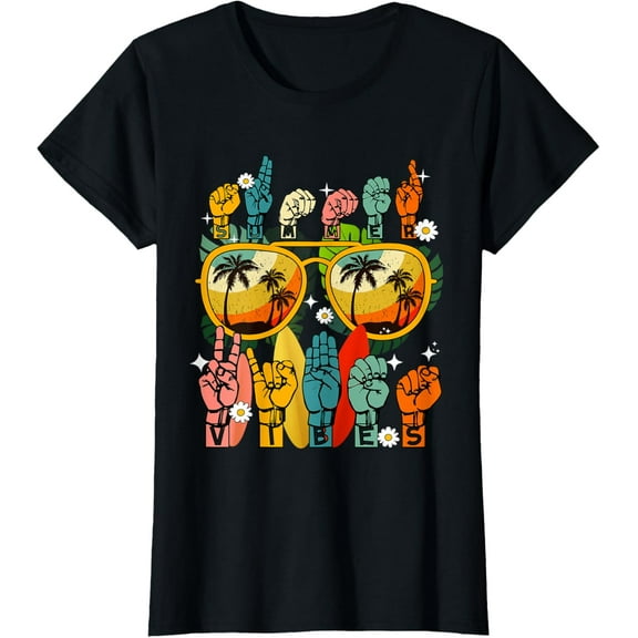 Vintage Summer Vibes American Sign language Interpreter ASL T-Shirt