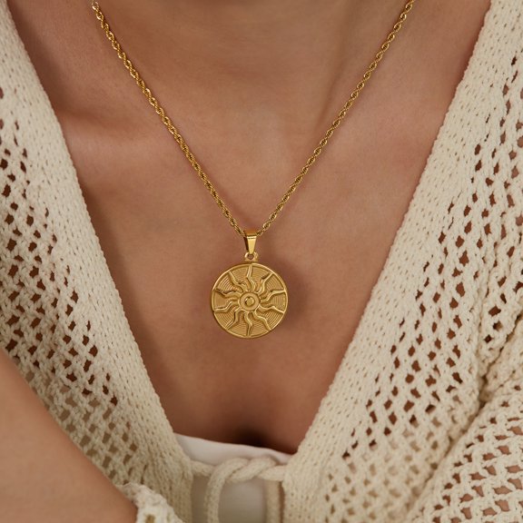 Vintage Sun And Moon Pendant Necklace For Men Women Geometry Necklace Golden Color 14K Yellow Gold Chain Fashion Bohemia Jewelry Gift