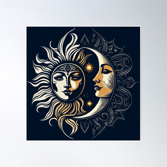 Vintage Sun And Moon Solar Eclipse Poster Wall Art, Modern Wall Decor, 16x16 UNFRAMED