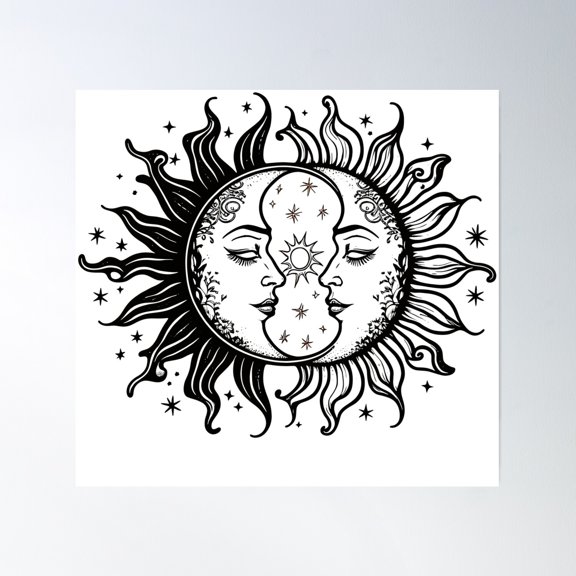 Vintage Sun And Moon Solar Eclipse Poster Wall Art, Modern Wall Decor, 30x30 UNFRAMED