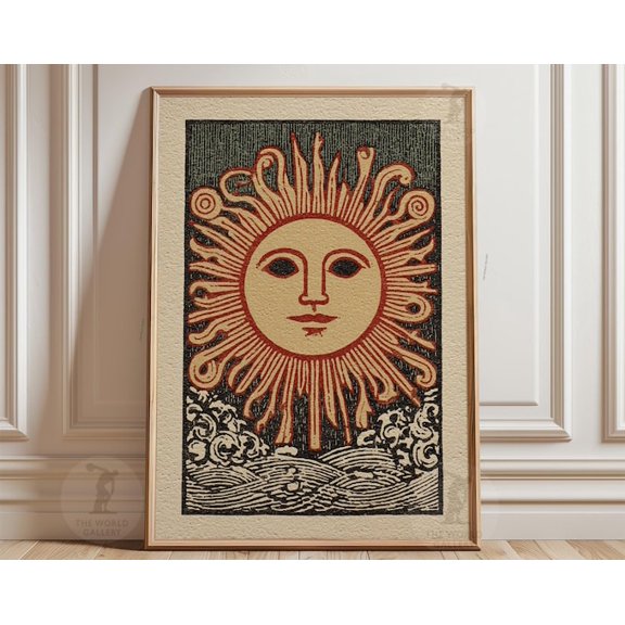 Vintage Sun Celestial Astrology Symbol Wall Art Print, Unframed Paper Poster 8x10in