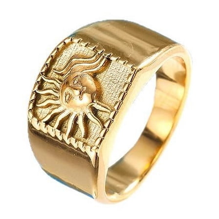 Vintage Sun Geometry Ring Trend High Quality 14K Yellow Gold Wide Rings Jewelry Women