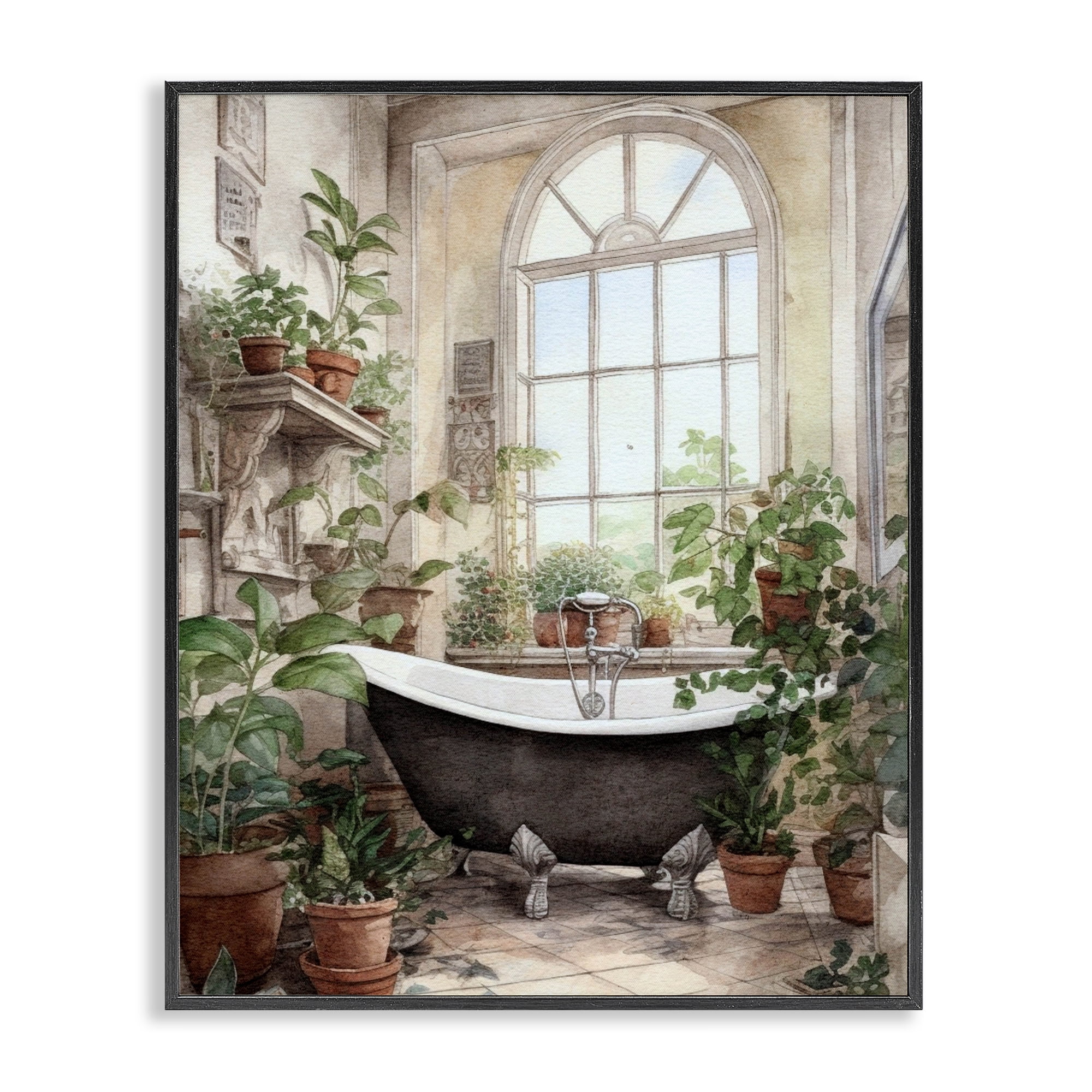 Vintage Sun Lit Bathtub Black Framed Giclee Art, design by Lettered and Lined