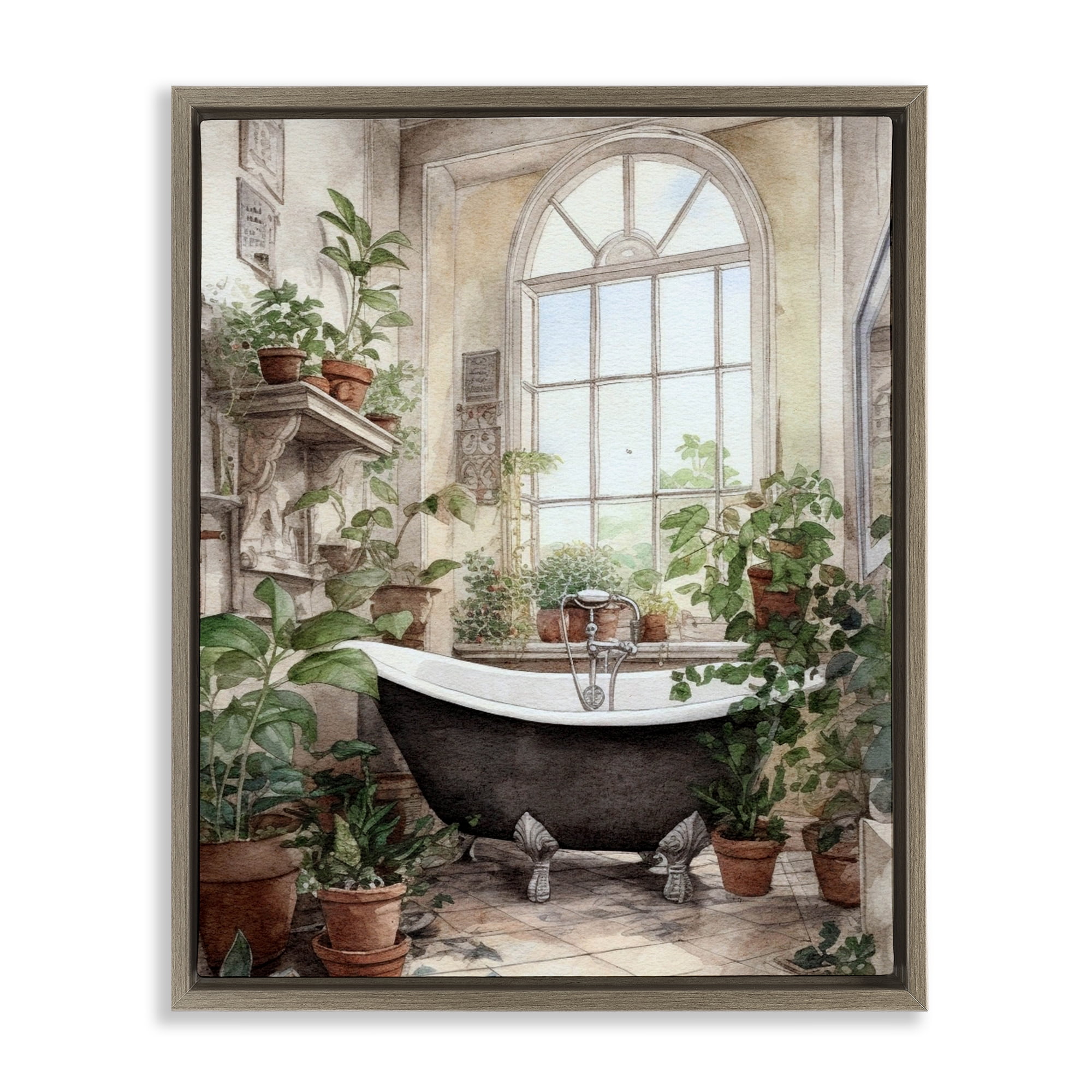 Vintage Sun Lit Bathtub Brown Framed Floater Canvas Wall Art, design by Lettered and Lined