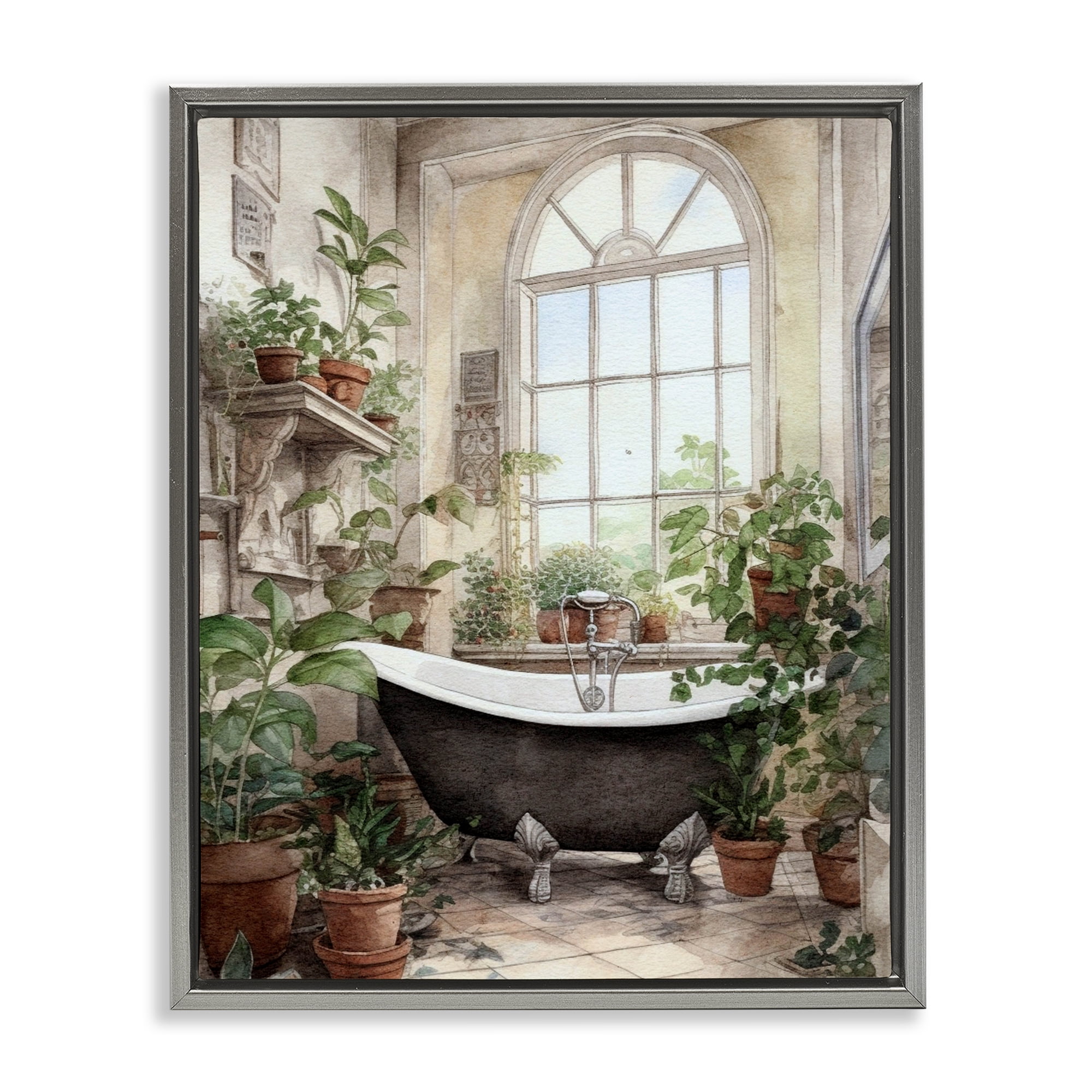Vintage Sun Lit Bathtub Gray Framed Floater Canvas Wall Art, design by Lettered and Lined