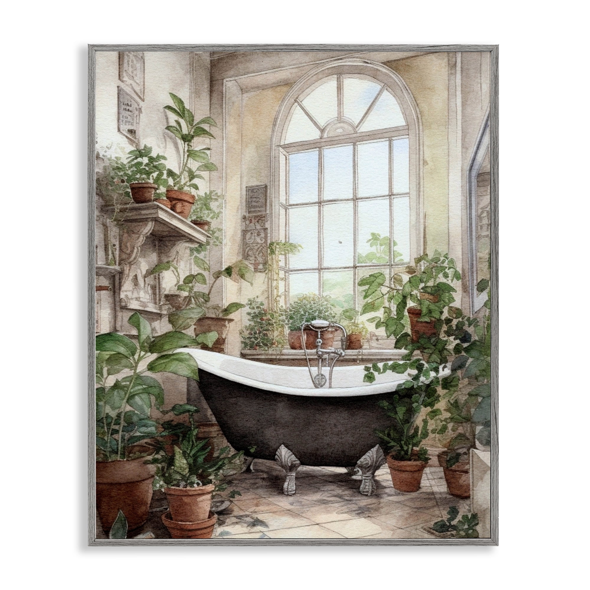 Vintage Sun Lit Bathtub Gray Framed Giclee Art, design by Lettered and Lined