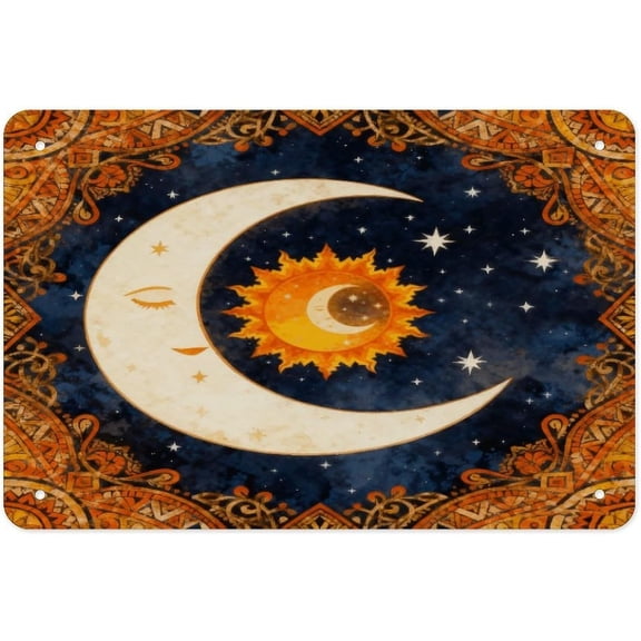 Vintage Sun Moon Boho Metal Tin Sign Rustic Wall Art 8x12 Inch Hanging Decor for Home Kitchen Bathroom Garden Garage