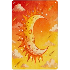 Vintage Sun Moon Face Metal Tin Sign 12x8 Inch Wall Art for Garage Farmhouse Shop Garden Yard Decor