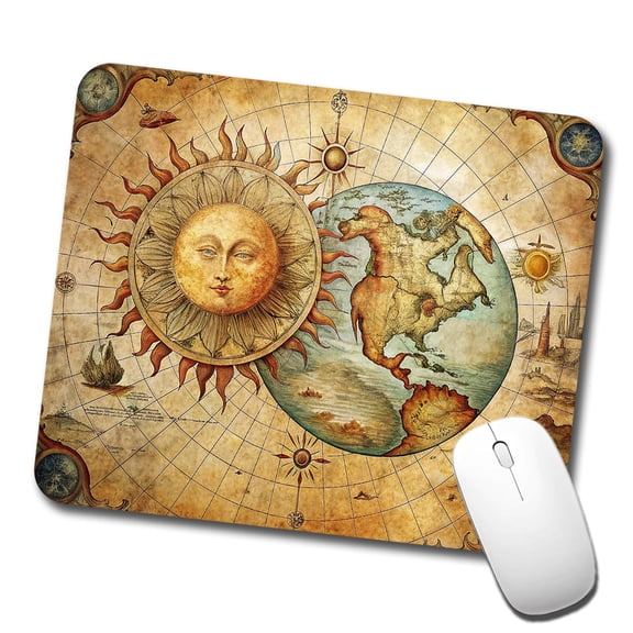 Vintage Sun Moon Map Mouse Pad Low Profile Gaming Mat