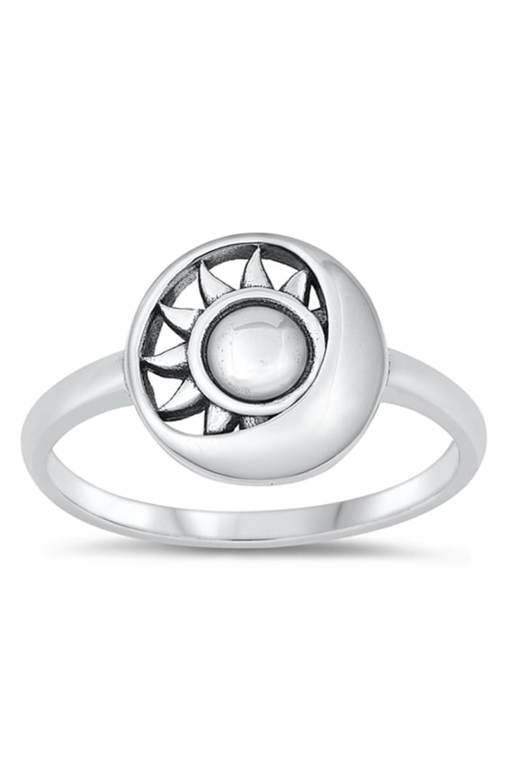 Vintage Sun Moon Night Day Promise Ring .925 Sterling Silver Band Jewelry Female Male Unisex Size 7