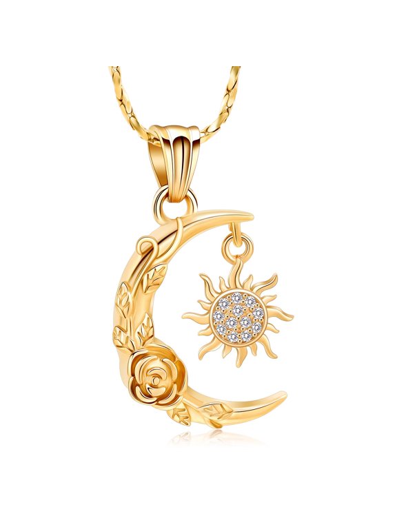 Vintage Sun Moon Rose Cremation Urn Necklace, Memorial Ashes Keepsake Pendant for Women Sympathy Gift