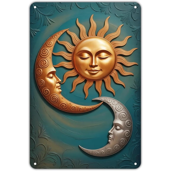 Vintage Sun Moon Stars Celestial Metal Tin Sign Wall Decor for Garden Yard Porch Home Bedroom Kitchen, 8 x 12 Inch