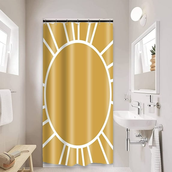 Vintage Sun Shower Curtain 70''s Retro Boho Abstract Art Shower Curtains Sets for Bathroom Groovy Waterproof Stall Bath Curtain with 12 Hooks Rings 72x72in