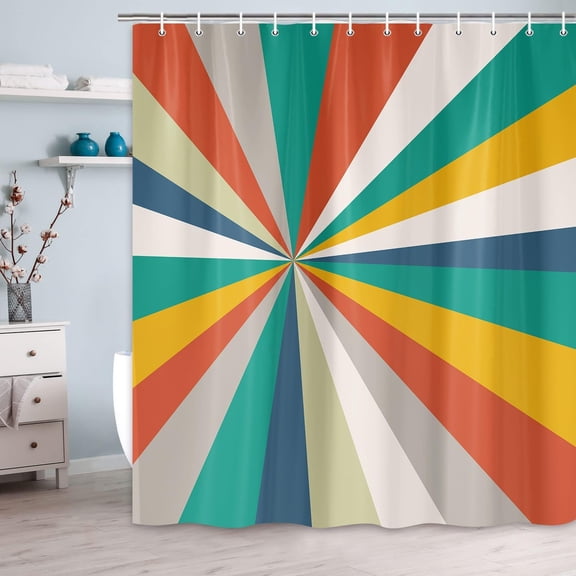 Vintage Sun Shower Curtain for Bathroom Bohemia Shower Curtain Retro Rainbow Sunrise Geometric Grunge Abstract Print Hippie Decor for Dorm Nursery Shower Curtains for Bathroom Decor, 72X72in
