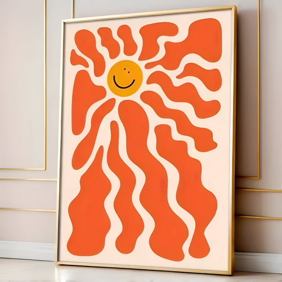 Vintage Sun Wall Art Retro Cartoon Poster Dopamine Inspired Home Office Bedroom Living Room Decor, UNFRAMED 8x12