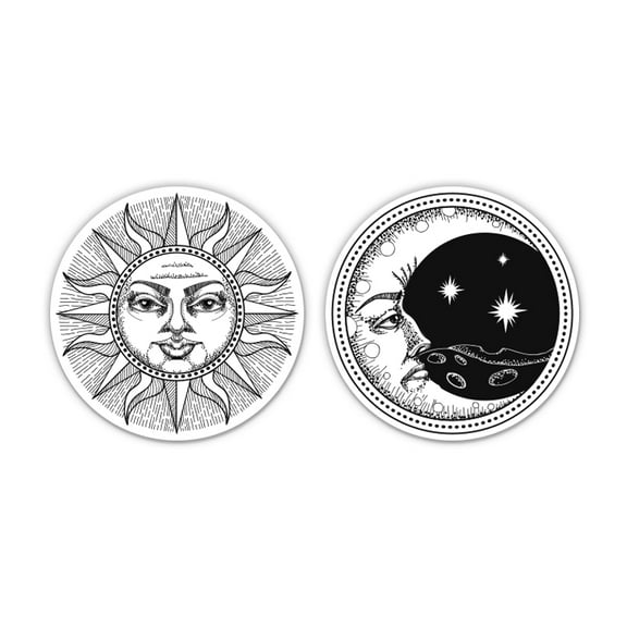 Vintage Sun and Moon Celestial - 2.5" Each Vinyl Stickers - For Car Laptop Water Bottle Phone - Waterproof Decals