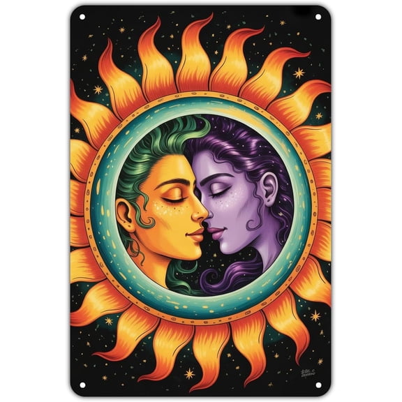 Vintage Sun and Moon Lovers Metal Tin Sign Celestial Romance Wall Decor for Home Garden Yard Bar Porch Bedroom Kitchen 8 x 12 Inch