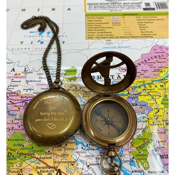 Vintage Sundial Compass Brass Compass Gift for Him Engraved Compass Sundial Push Compass for Camping Hiking Touring Compass