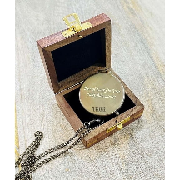 Vintage Sundial Compass with Leather Case,Brass Compass,Gift for Him,Engraved Compass,Sundial Push Compass for Camping, Hiking, Touring