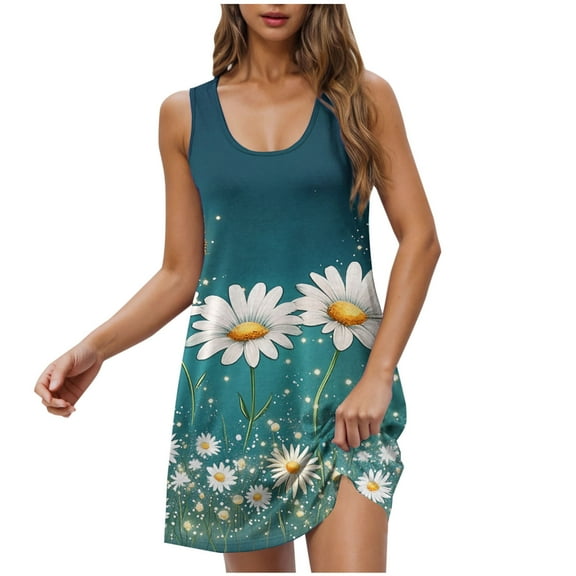 Vintage Sundresses for Women Squared Neck Dress Sleeveless Skirt Tank Dresses Summer Comfy Clothing