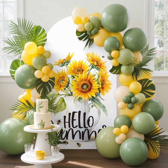 Vintage Sunflower Arch Backdrop Cover, 6FT, Hello Summer Bee Yellow Floral Spandex Arch Covers Double-Sided Backdrop for Wedding Birthday Party Photo Background Decoration