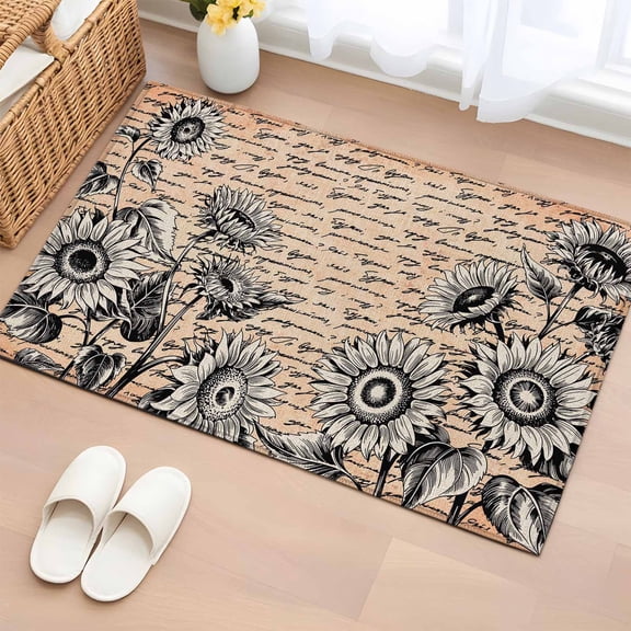Vintage Sunflower Bathroom Rug Washable 2x3 Entryway Rug Non Slip Farmhouse Country Floral Plant Front Door Mat Low Pile Indoor Doormat Throw Floor Carpet for Kitchen Bedroom Entrance