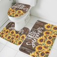 thumbnail image 1 of Vintage Sunflower Bathroom Rugs Set Hello Summer Floral Wood Grain Non Slip Absorbent Soft Bath Mats 3 Piece Set with Bathroom Rug, U-Shaped Floor Mat, Toilet Seat Cover Large Size, 1 of 9