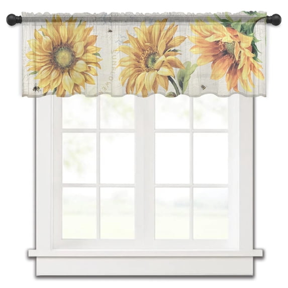 Vintage Sunflower Bee Bedroom Voile Short Window Curtain Chiffon Curtains for Kitchen Home Decor Small Drapes