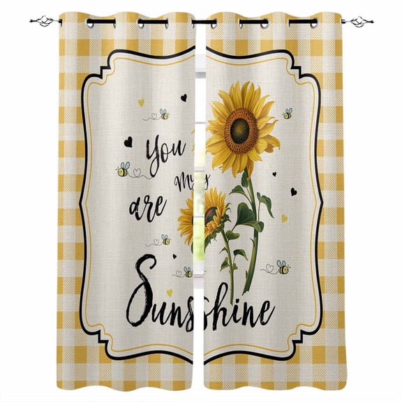 Vintage Sunflower Blackout Curtains 63 Inch Length Yellow Plaid You Are My Sunshine Country Thermal Insulated Window Curtain Window Drapes 2 Panels for Bedroom Living Room 42"Wx63"L