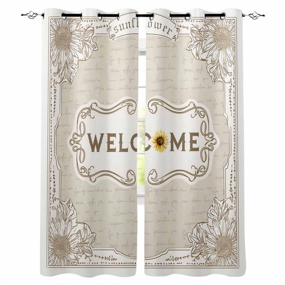 Vintage Sunflower Blackout Curtains 96 Inch Length 2 Panels Set, Welcome Retro Art Floral Full Shading Curtains for Windows, Blackout Curtains for Bedroom Living Room 52"x96"