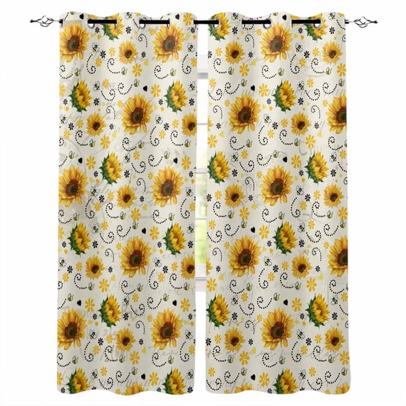 Vintage Sunflower Blackout Curtains for Bedroom, Summer Botanical Farmhouse Floral Thermal Insulated Kitchen Drapes with Grommets, Light Blocking Window Treatment, 2 Panels 42" x 54"
