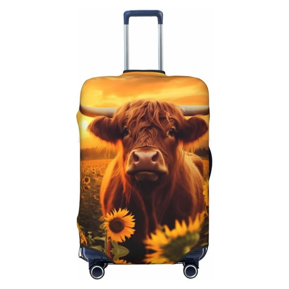 Vintage Sunflower Cow A Luggage Cover Anti Scratch, Elastic Suitcase Protector Suitcase Covers for Luggage Fits 18-32 Inch Luggage