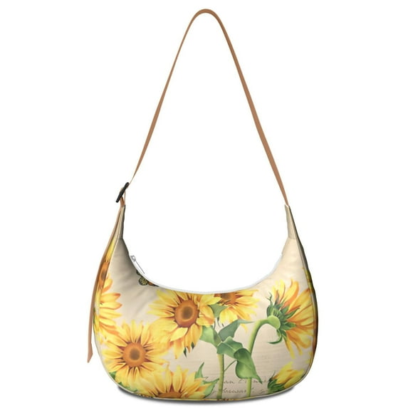 Vintage Sunflower Crossbody Bag for Women Boho Floral Corduroy Shoulder Bag with Adjustable Strap Rustic Country Travel Purse for Casual Outdoor Use