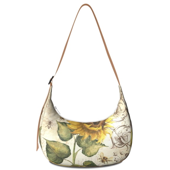 Vintage Sunflower Crossbody Bag for Women Boho Floral Corduroy Shoulder Bag with Adjustable Strap Rustic Country Travel Purse for Casual Outdoor Use