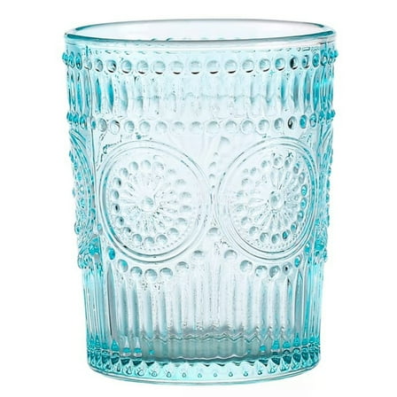 Vintage Sunflower Embossed Glass Cup,Blue Retro Drinking Glasses for Juice Whiskey Coffee Milkshake,Textured Barware Set for Indoor Outdoor Dining,Housewarming Wedding Gift for Cocktail , Cup*1