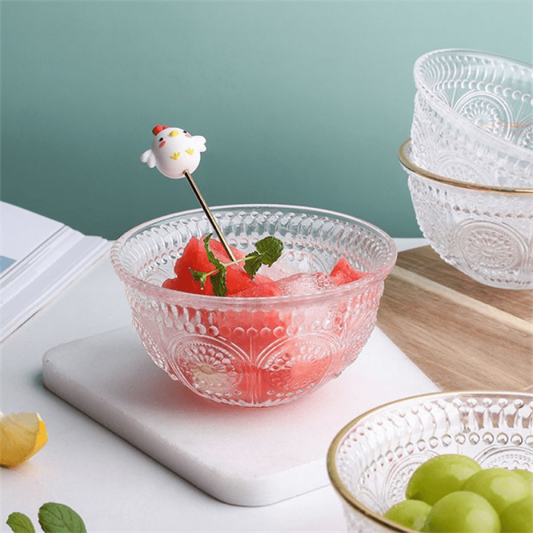 Vintage Sunflower Embossed Glass Footed Dessert Bowl Ice Cream Bowl Trifle Bowl Salad Bowl Candy Cake Bowl for Home Party Wedding Transparent with