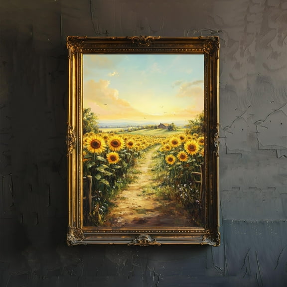 Vintage Sunflower Fields Art Print Classic Countryside Wall Art Rustic Floral Landscape Poster for Living Room Bedroom or Gallery Wall - Poster Unframed