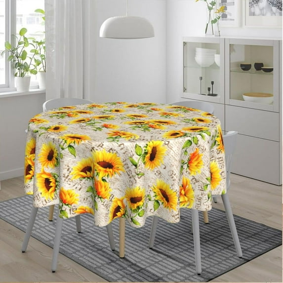 Vintage Sunflower Floral Round Tablecloth 60 Inch, Decorative Holiday Home Party Table Cloth for Kitchen Dining Picnic Table Cover