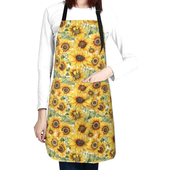 Vintage Sunflower Floral Waterproof Apron With 2 Pockets, Adjustable Oxford Kitchen Aprons For Cooking, Baking, Gardening, Painting & Grooming, Chef Bib For Women & Men