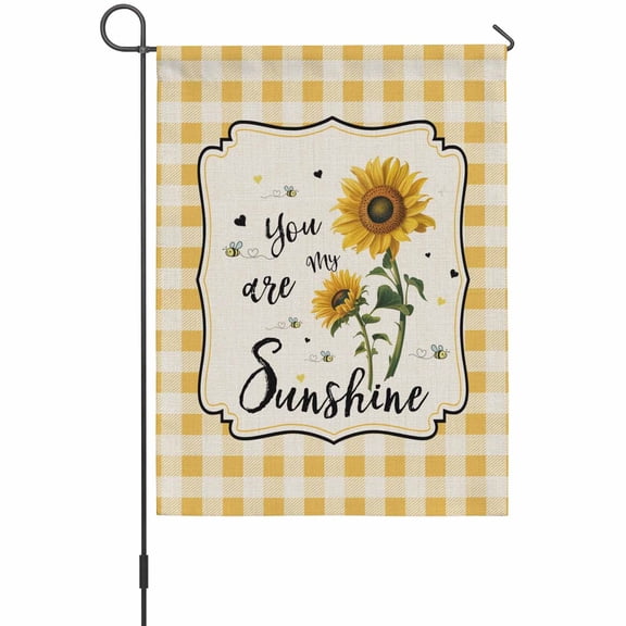 Vintage Sunflower Garden Flag 12 x 18 Inches, Yellow Plaid You Are My Sunshine Country Weather Proof Outdoor Patio Flags Double Sided Small Garden Decoration for Yard Outside Home