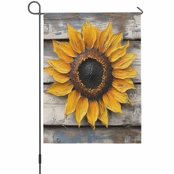 Vintage Sunflower House Flags For Outdoor, Rustic Wooden Oil Painting Style Small Double Side Yard Flags Weather Proof House Decor for Lawn Outside Holiday 28 x 40 Inches