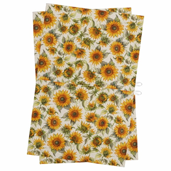 Vintage Sunflower Kitchen Towels Dish Towel Pack of 2 Watercolor Flowers Linen Texture Soft Dish Cloth Set Absorbent Dishcloth for Drying Dishes, Hand Towels 18 x 28 Inches