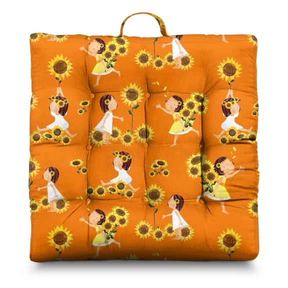 Vintage Sunflower Meditation Cushion - Nine-Point Stitched Supportive Seat Pad with Watercolor Artwork