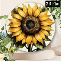 Vintage Sunflower Metal Wall Art - 8*8 Inch Round Aluminum Sign with Realistic Floral Design, Rustic Home Office Bar Kitchen Decor, Durable Wall-Mounted Gift for Friends, Office Art Piece _ Round Wall