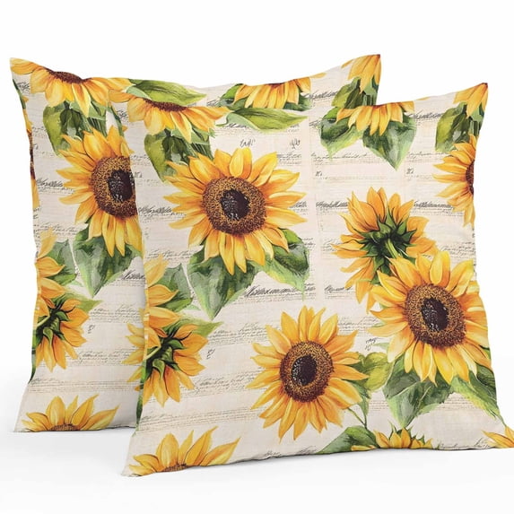 Vintage Sunflower Outdoor Pillow Covers Pack of 2 Watercolor Flowers Summer Farmhouse Waterproof Throw Pillow Covers Decorative Cushion Cases for Patio Garden Tent Balcony Couch 24x24 inch